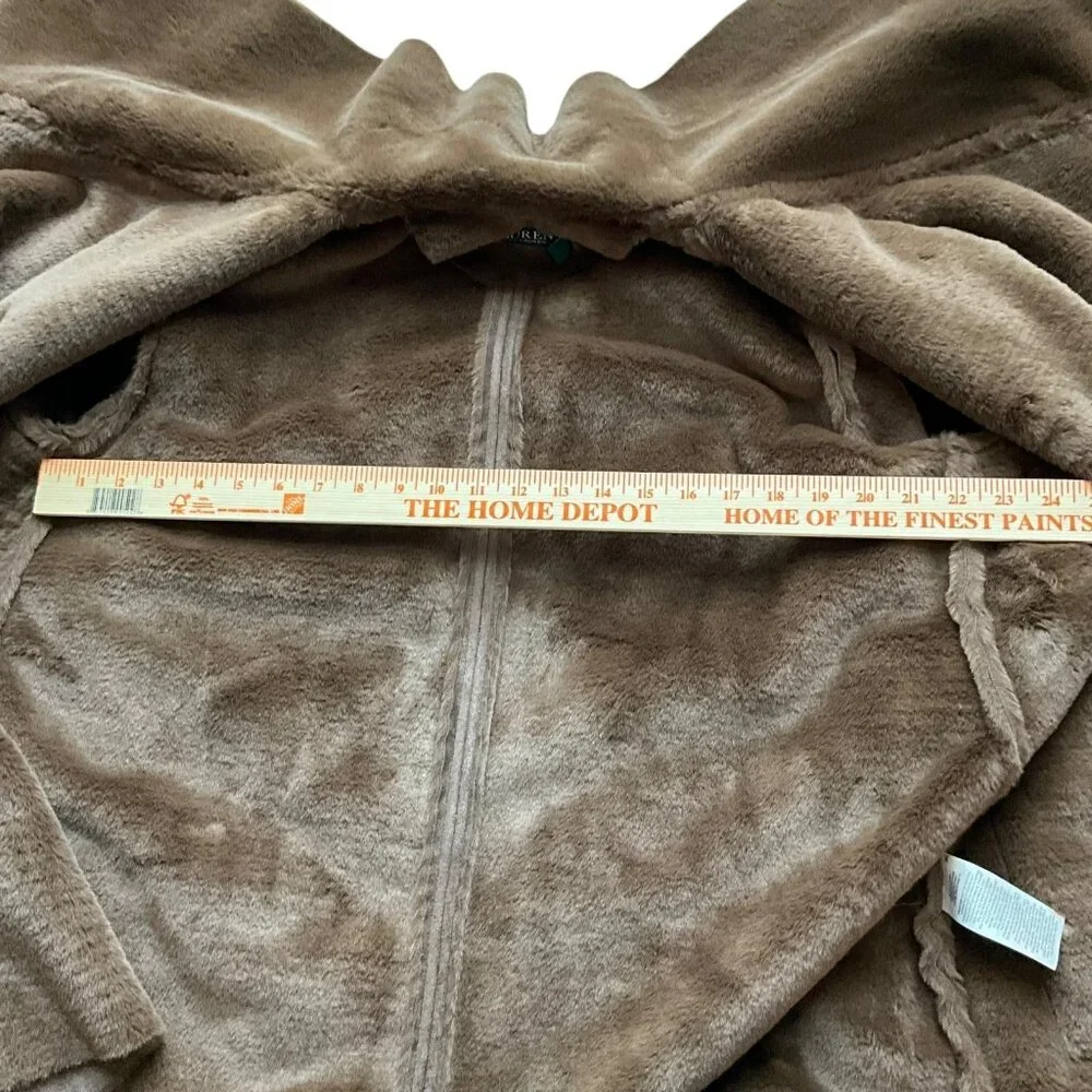 Lauren Ralph Lauren Coat Womens Large Brown Faux Shearling Fleece Drape Collar - Picture 12 of 14